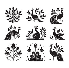 Fototapeta premium peacock set silhouette vector illustration