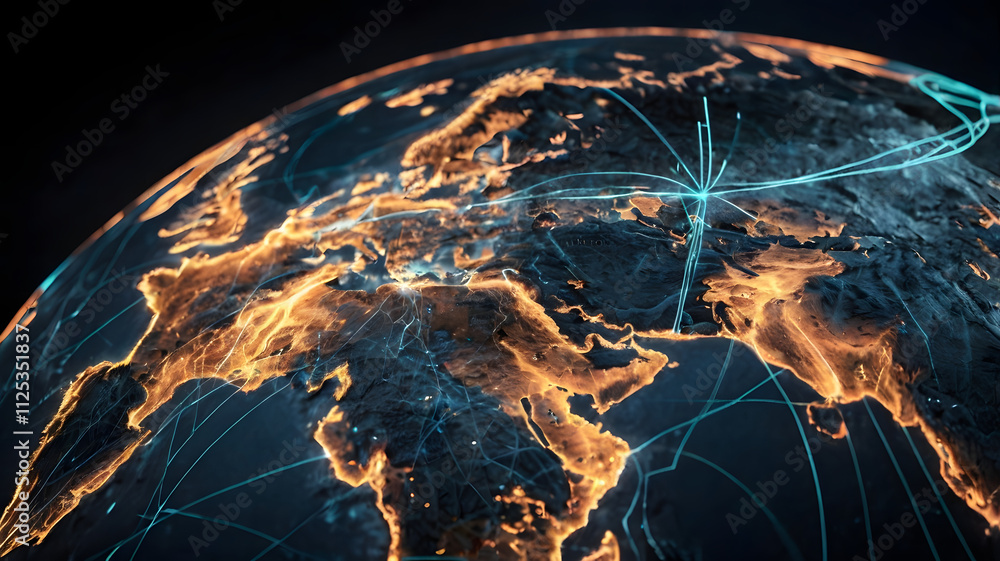 Poster global network: a mesmerizing image of the earth, with intricate glowing lines representing global c