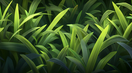 Digital 3d model of lush green grass, with soft shadows and a stylized, cartoon-like appearance. Lush. Illustration