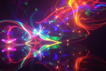 Cosmic Dance of Light: Abstract artwork featuring vibrant, swirling neon lights in a mesmerizing display of color and energy. Perfect for backgrounds, music visuals.