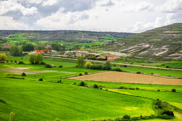 Naklejka premium Road and fields, from the Pyrenees to Ribadesella