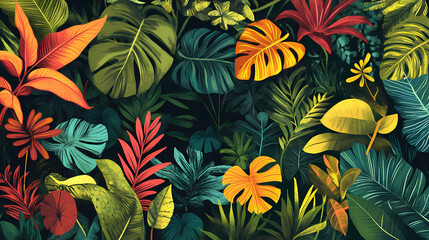 Forest with lush vegetation. Lush. Illustration