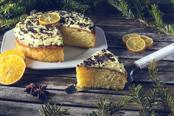 Lemon Cake with Chocolate Crumble in a Cozy New Year’s Eve Setting