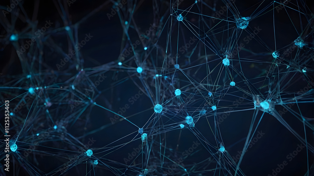 Aufkleber intricate web of connections: abstract background with a network of glowing blue nodes and lines, sy