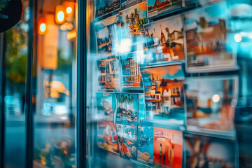 Obraz premium A close up of a travel agency window display