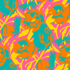 Seamless pattern  with flowers in doodle style. Vector illustration.