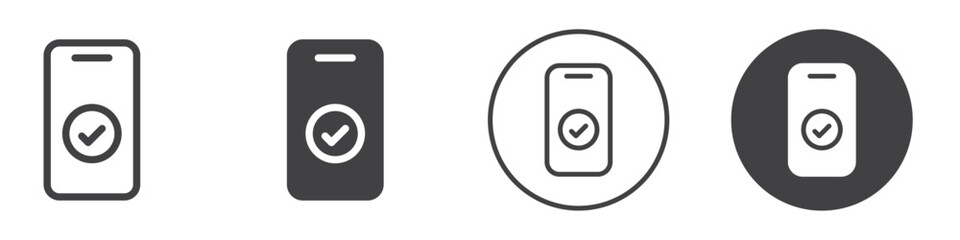 Mobile phone with check icon Simple outline vector logo