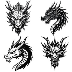 Obraz premium Dragon head silhouette Logo Design Vector Illustration set