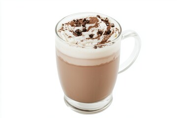 mocha mousse drink in transparent glass on white background 