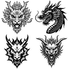 Obraz premium Dragon head silhouette Logo Design Vector Illustration set