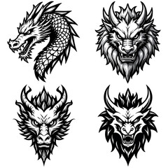 Obraz premium Dragon head silhouette Logo Design Vector Illustration set