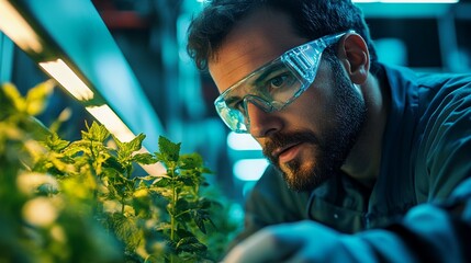 An engineer testing a prototype of an innovative new green technology device