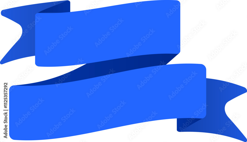 Poster two slightly waving blue ribbons are partially overlapping, creating a large copy space area suitabl