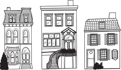 Obraz premium Ensemble Illustration maison vecteur lignes noires immeuble architecture 