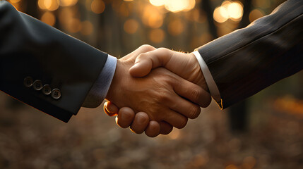 handshake of two men in business suits close-up