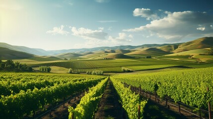 Fototapeta premium A photo of a vineyard with rows of grapevines