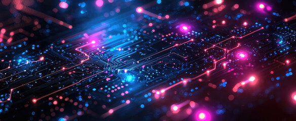 Obraz premium Futuristic abstract techno background with vibrant neon circuitry design for creative projects