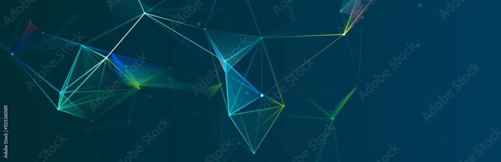 Poster abstract polygonal space with dots and lines. connection science background. triangular business wal