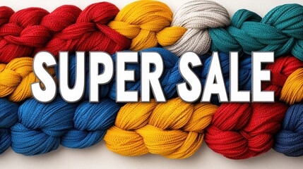 Vibrant braided yarns in various colors capture attention for a super sale on crafting supplies.
