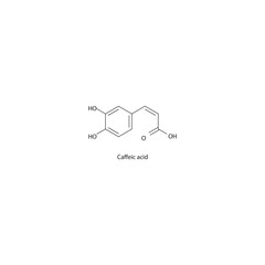 Caffeic acid skeletal structure diagram.hydroxycinnamic acid compound molecule scientific illustration.