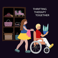 Woman man wheelchair second hand vector artwork 