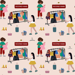 Shop clothes pattern second hand vector artwork 