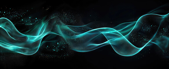 Fototapeta premium Abstract glowing neon wavy particles on black background
