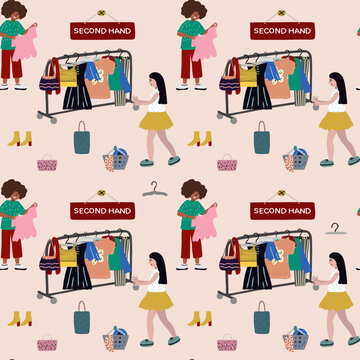 Shop clothes pattern second hand vector artwork 