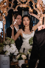Couple Posing Gracefully at a Stylish and Chic Event Full of Excitement and Joy