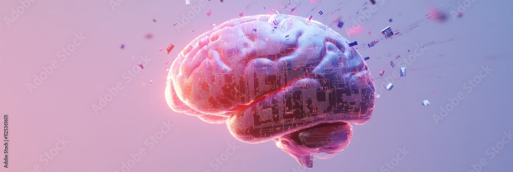 Aufkleber combining a digital brain with elements of ai, featuring circuits and holographic projections that s