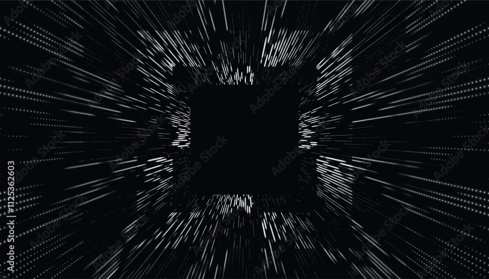 Poster black and white tunnel background. abstract techno digital background. big data visualization. data 
