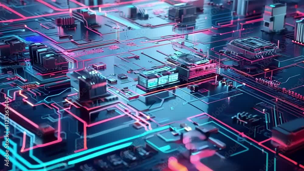 Poster light travels through intricate circuitry within a computer chip, illuminating its complex structure