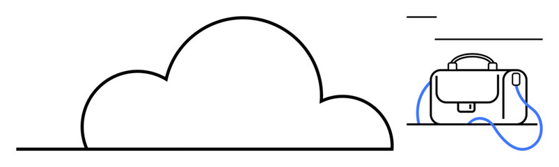 Cloud and briefcase connected by a line. Ideal for cyber security, data storage, cloud services, business solutions, technology workflows, secure communications, professional services. Line metaphor