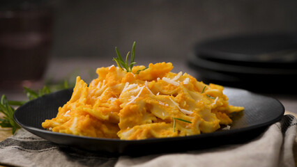 Farfalle pasta with pumpkin sauce