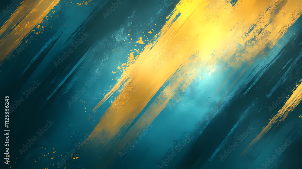 Wall mural Gold and teal abstract light strokes with bokeh on a textured background, vibrant colors, radiant glow, glowing lights, textured surface, bokeh effect. Radiant. Illustration