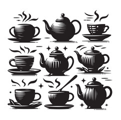 Tea pot set silhouette vector illustration