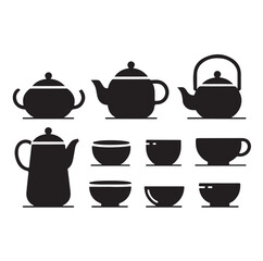 Tea pot set silhouette vector illustration