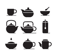 Tea pot set silhouette vector illustration