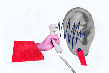 Composite trend artwork sketch image photo collage of abstract caricature huge ear fragment face...