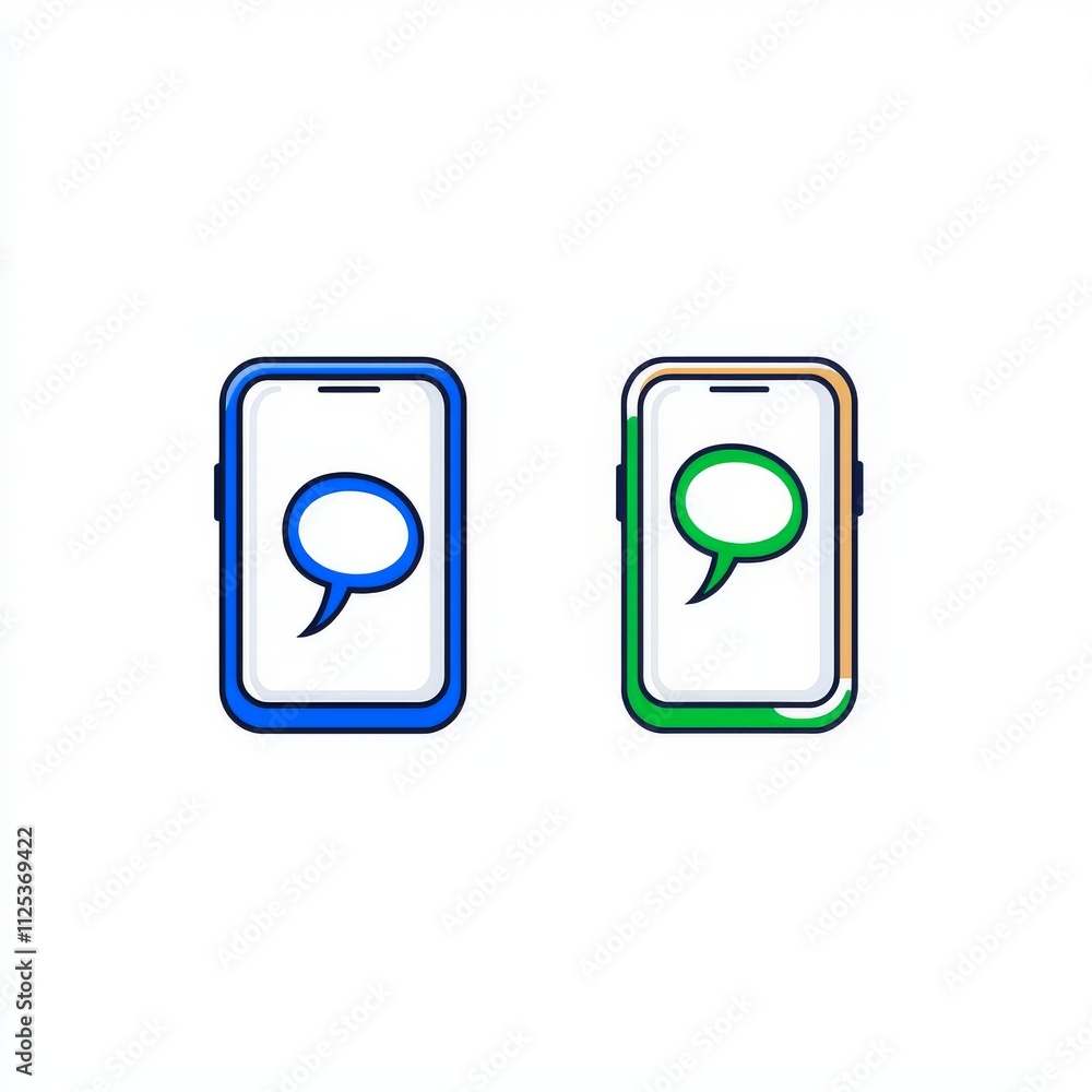 Poster an illustration of a mobile phone with chat bubbles, featuring an empty area for text or copy. this 