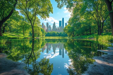 Obraz premium Central Park's Pond, situated in Manhattan, New York City.