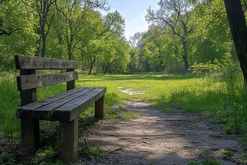 An open park with a verdant grassy area and a path for strolling.