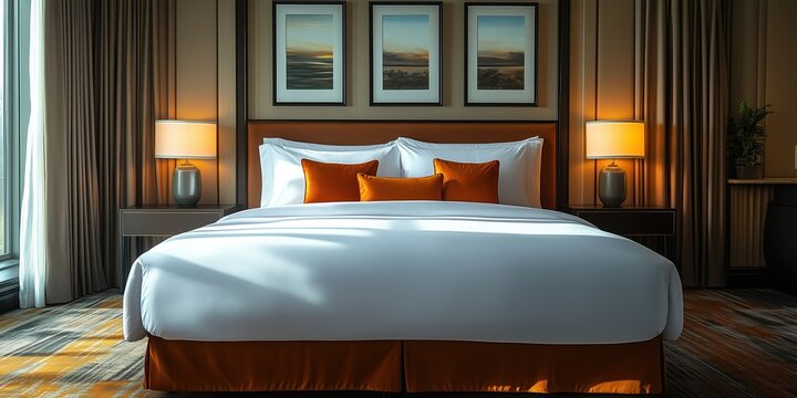 Luxurious hotel suite with elegantly made bed and stylish decor