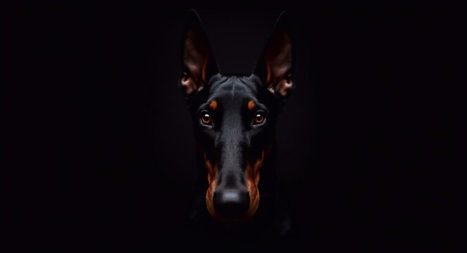 Close-Up of Doberman's Intense Gaze, Doberman