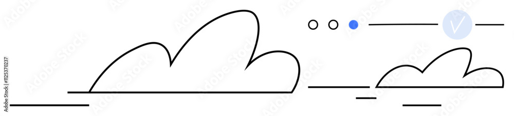 Poster simple cloud line art with loading indicator and check mark. ideal for technology, progress, data st