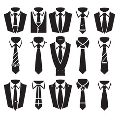 man formal tie set silhouette vector illustration