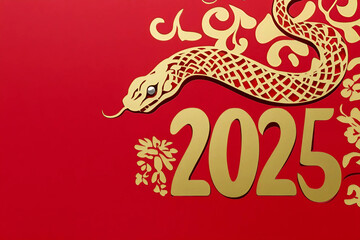 Año nuevo chino, año de la serpiente en China. Serpiente dorada junto a 2025.