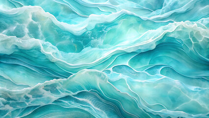 Obraz premium Aquamarine slice background with light blue translucent tones and soft waves, serene design