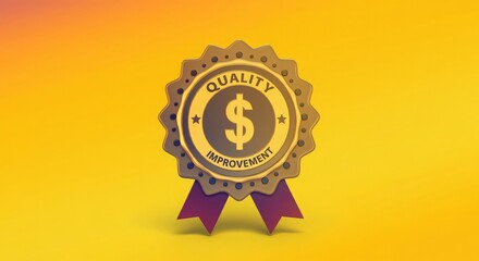 Fototapeta premium Quality Improvement Badge Graphic isolated on Yellow Background