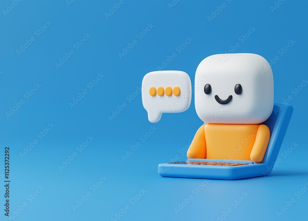 Aufkleber an isolated 3d rendering of a laptop with a speech bubble and bell notification, illustrating online